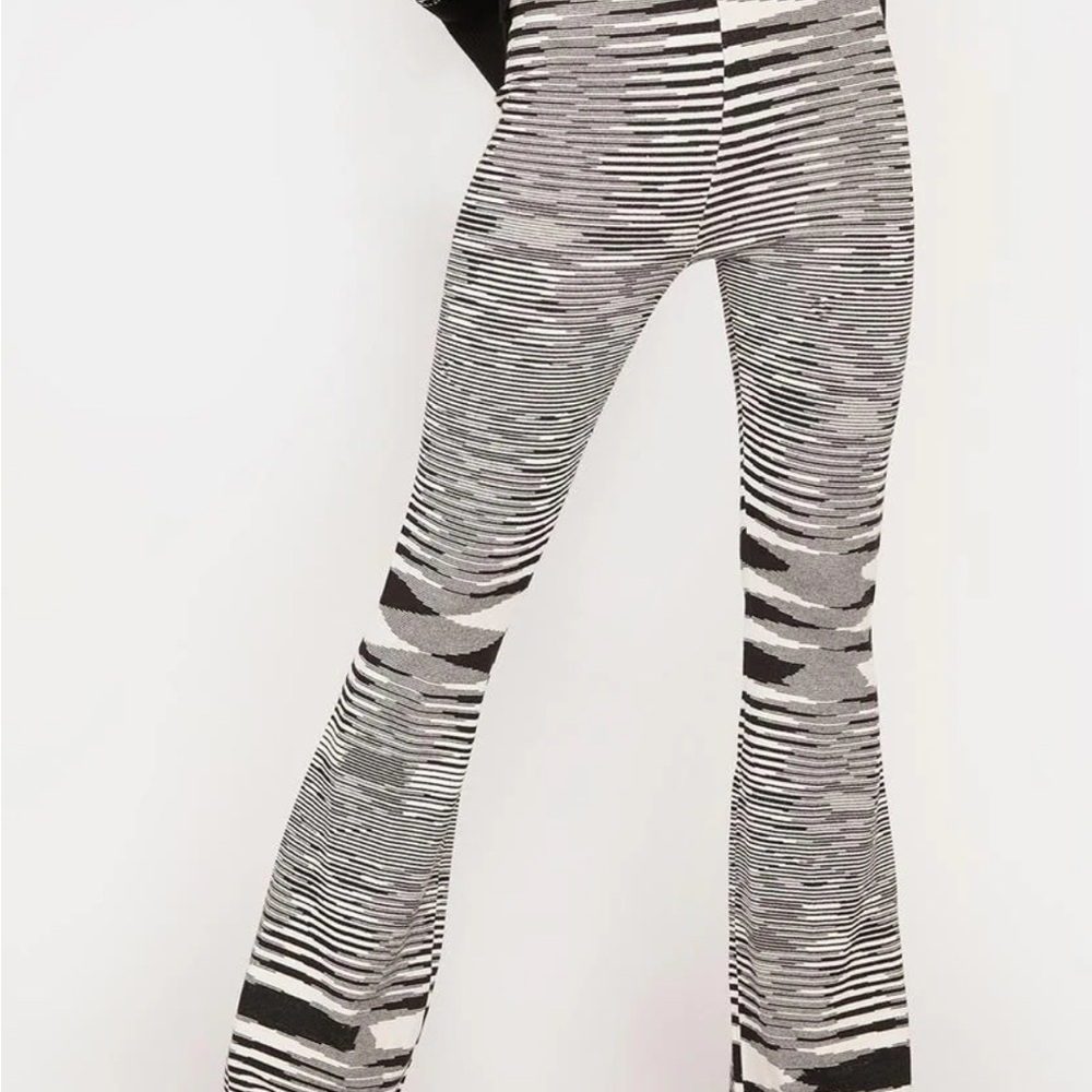Black Friday Striped Knit Flare Pants in Black and White